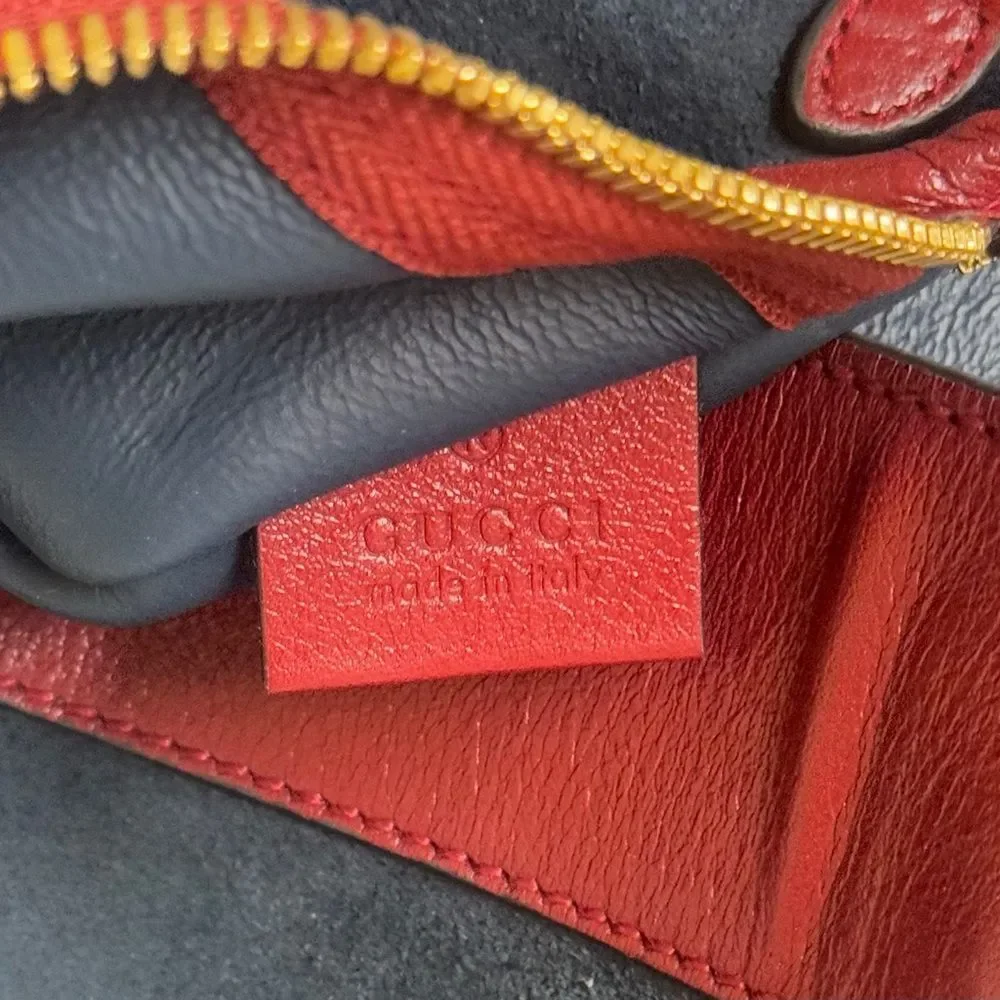 GUCCI Navy Blue Suede & Red Leather Trim Large Sylvie Web Rajah Tote Bag - Picture 14 of 16